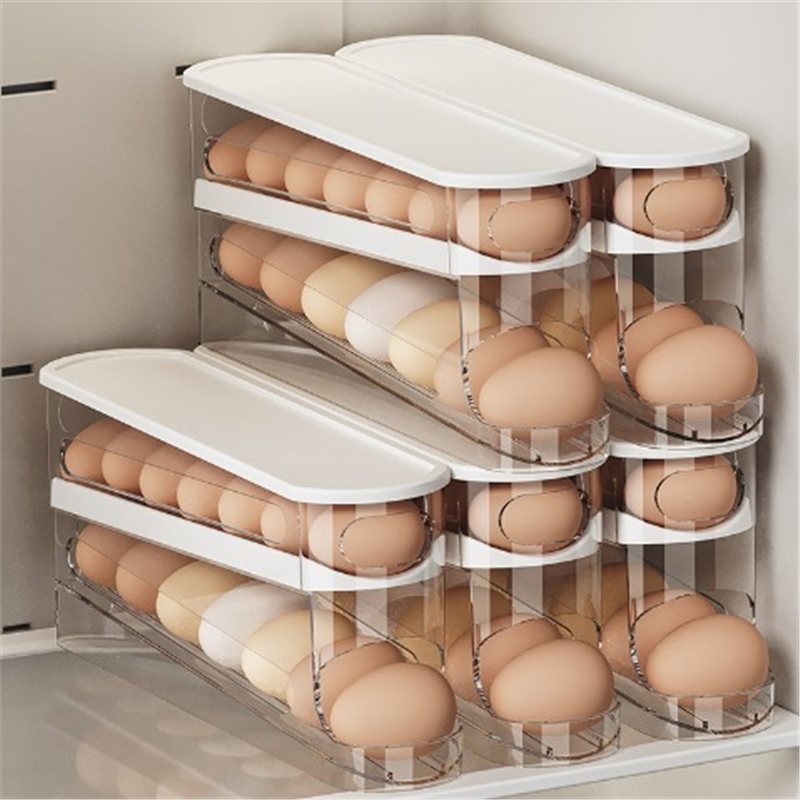 Nueva caja de huevos con tobogán transfronterizo, caja de almacenamiento de huevos de 4 capas, refrigerador de almacenamiento, puerta lateral, dispositivo de enrollado automático de gran capacidad