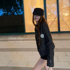 车迟恩Chien“比弗利娇女”黑灰牛仔！立体肌理感 小香风正肩外套