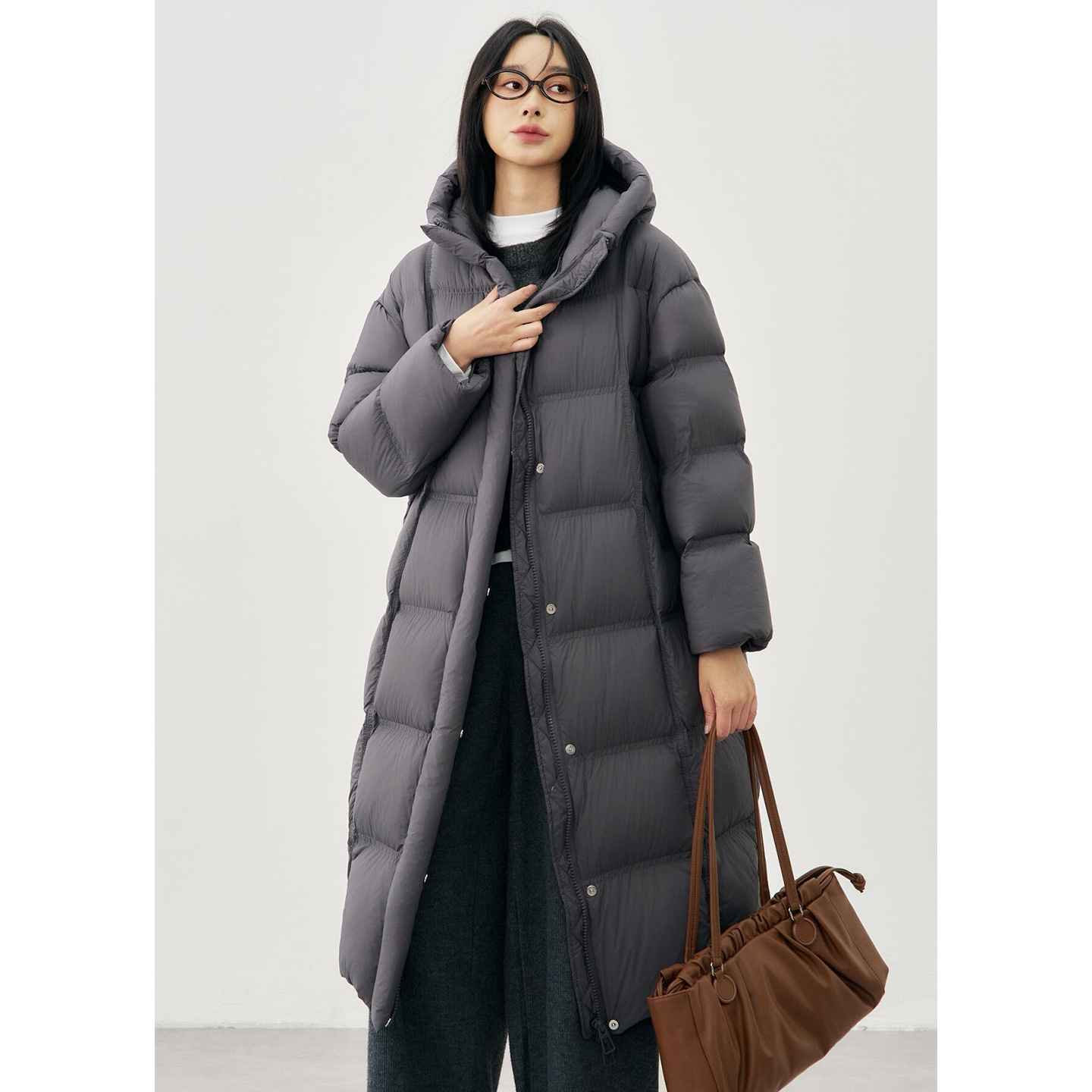 95% White Goose down Hooded down Jacket for Women, 2025 New Winter Korean Style, High-End Loose Long Warm Coat