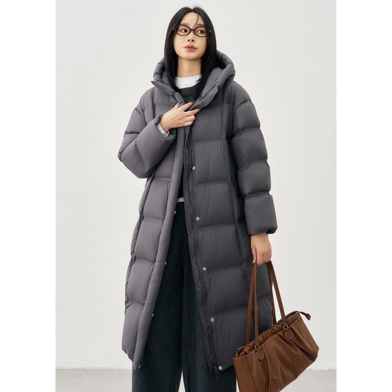 95 White Goose down Hooded down Jacket for Women 2026 New Winter Korean Style High-End Loose Long Warm Coat