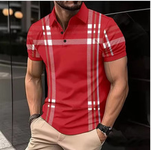 3D打印剪接polo衬衫，适合男士五颜六色的时尚图案T台夏季街