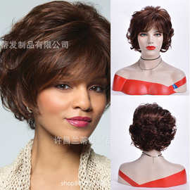 亚马逊新款假发 欧美时尚女士斜刘海蓬松短卷发头套 许昌厂家批发