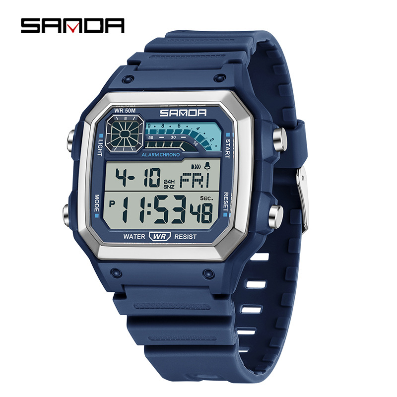 SANDA SANDA reloj electrónico nocturna deportivo impermeable hombre cuadrado nocturna clásica cronógrafo reloj de estudiantes 6196
