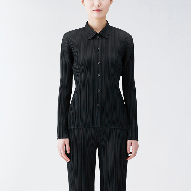 Miyake Women's Shirt Slim-fit Thin Autumn Casual All-match Design Pleated Shirt Women's Long-sleeved Shirt Slim-fit