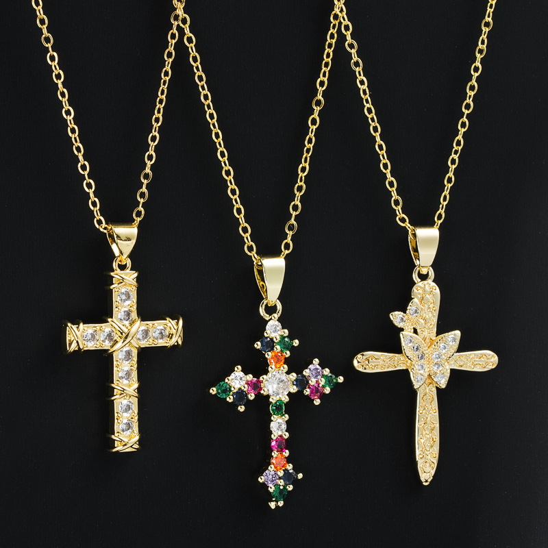 Fashion Copper-Plated Gold Inlaid Color Zircon Pendant Ornaments Necklace