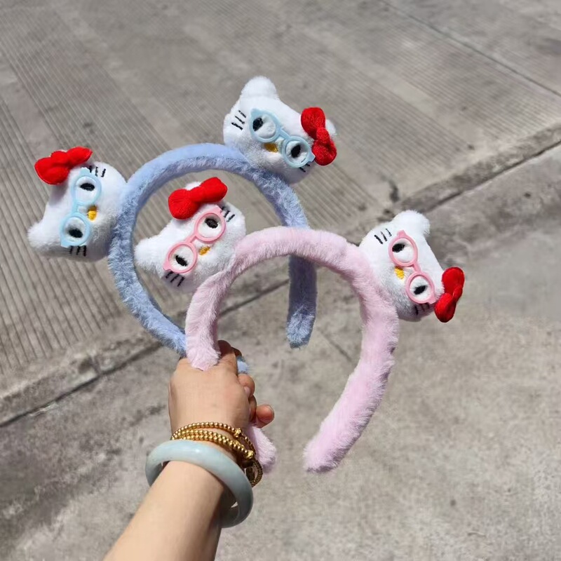 卡通可爱红色kitty猫洗脸可爱发箍毛绒头箍发饰秋冬毛绒头饰发卡|undefined