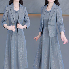 新中式西装外套背心连衣裙套装女2025春季新款气质妈妈显瘦两件套
