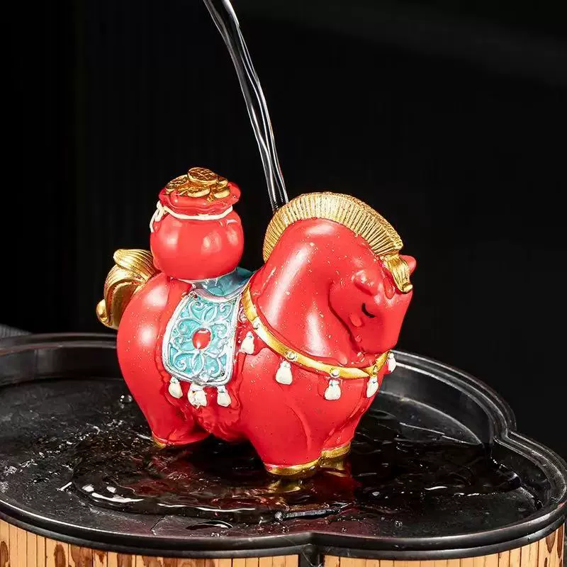 马上有钱茶宠小马元宝可旋转马年摆件摆件招财茶宠桌面可爱车载