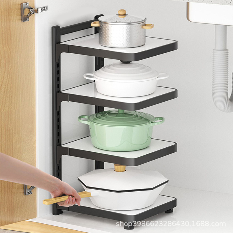 Rack de almacenamiento de cocina fregadero doméstico olla de almacenamiento rack piso multifuncional ajustable multi-capa rack de almacenamiento