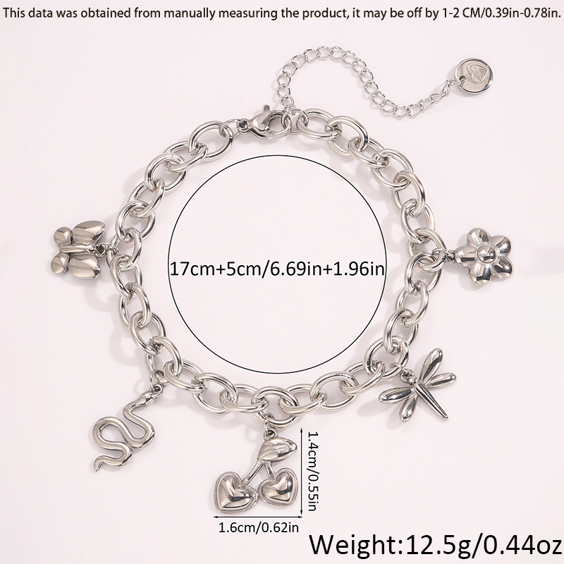 Moda nueva mariposa libélula arena pulsera de oro lujo ligera alta personalidad serpiente dorada cinco hojas flores joyas pulsera de acero titanio