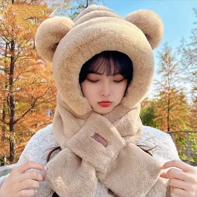 Bufandas y sombreros en otoño y invierno de peluche caliente engrosado imitación de pelo de conejo lindo sombrero protector de orejas en 2024 para mujeres