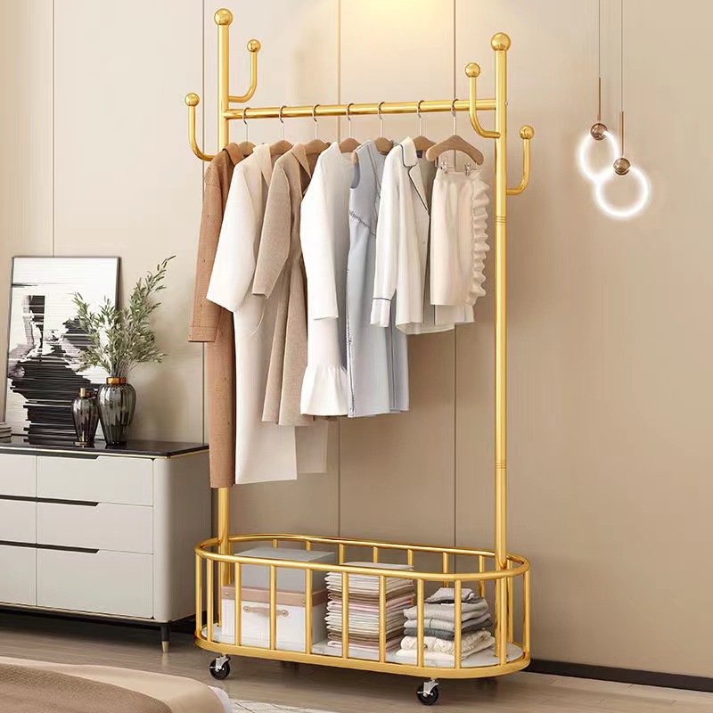 Clothes Rack Floor-Standing Vertical Clothes Rack Mobile Wheeled Household Storage Clothes Drying Rack Living Room Cactus Simple Coat Rack