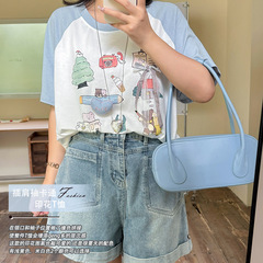 Shuangtian 2025 夏の女性のファット mm プラスサイズ痩身 100kg ラグランスリーブ漫画プリント T シャツ 9019
