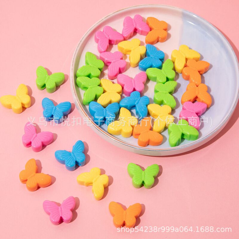 Candy Color 27mm Cartoon Butterfly DIY Jewelry Children's Handmade Necklace Beaded Material Straight Hole Acrylic Beads