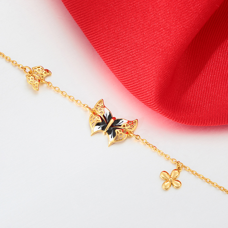 Xuping aleación de cobre esmalte de 24k pulsera mariposa goteo de aceite mujer Europa y América cruzada lujo nicho diseño joyería