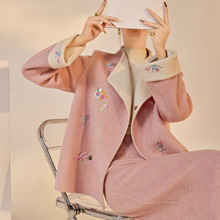 国风新中式刺绣双面呢冬季高端毛呢设计外套+半裙两件套女  NY027