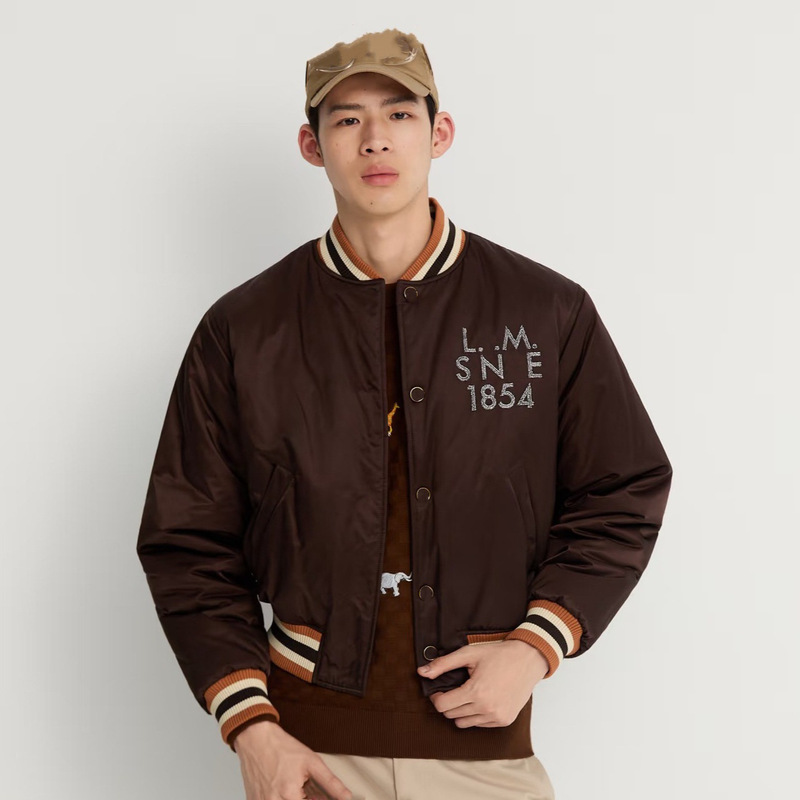 Luxurious and Trendy High-Quality Autumn and Winter New Retro Deep Brown Satin Baseball Jacket with Letter Embroidery, Loose Casual Style for Men and Women Luxurious and Trendy High-Quality Autumn and Winter New Retro Deep Brown Satin Baseball Jacket with Letter Embroidery, Loose Casual Style for Men and Women