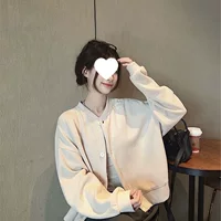 Новая однотонная толстовка с длинными рукавами, короткая куртка, студенческий кардиган в ленивом стиле, повседневный топ, женская одежда, ранняя весна 2025 года