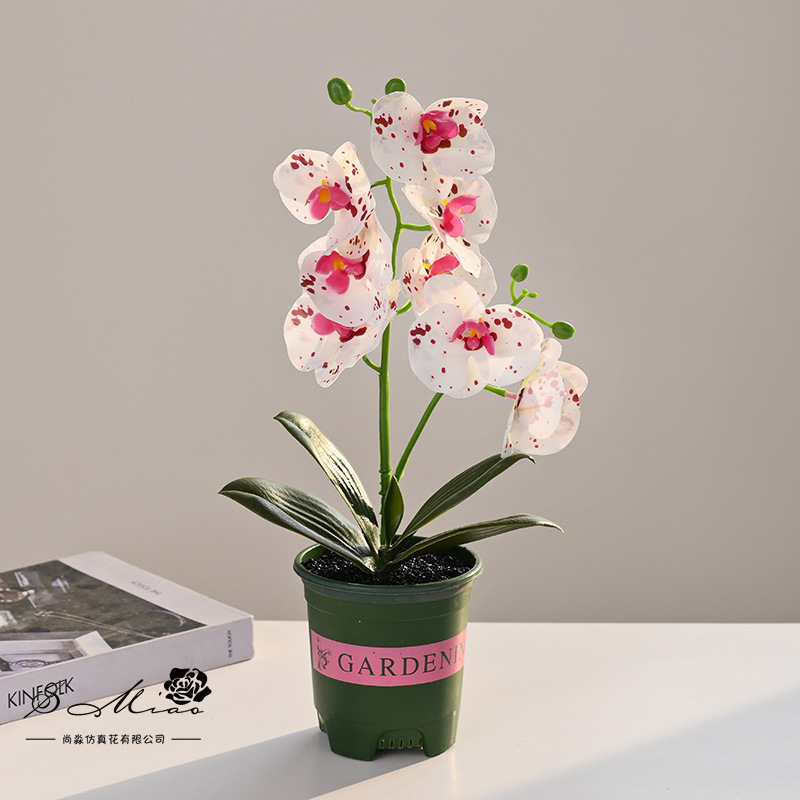 8 flores Phalaenopsis en maceta flor artificial moda creativa flor falsa decoración decoración planta verde artificial simulación maceta al por mayor