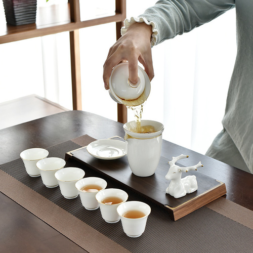 Sheer jade white porcelain gongfu tea set set minimalist full luxury complete gift wholesale souvenir lid teacup