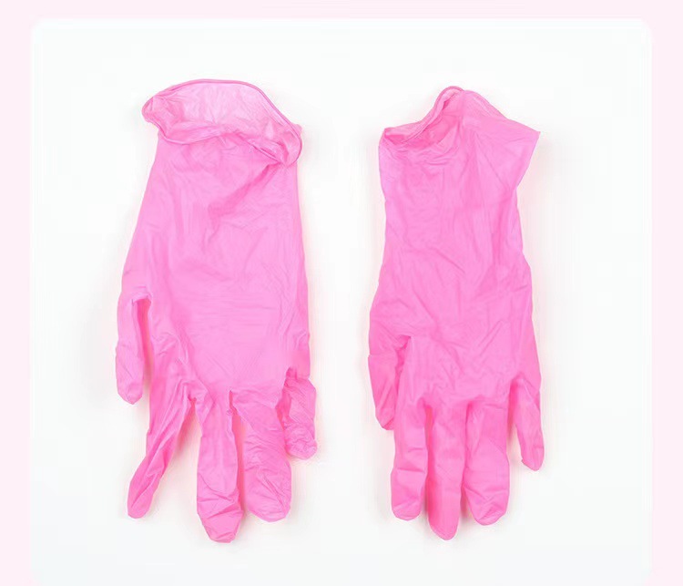 100 desechables guantes de nitrilo rosa de látex de caucho elástico guantes de trabajo de belleza guantes de peluquería al por mayor
