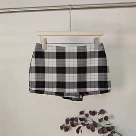 侧拉链两穿mini裙裤黑白格子/杏白波点2025年新款A字短裙女包臀裙