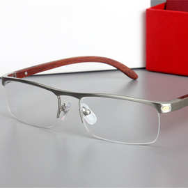 新款时尚超轻半框眼镜架男士商务木腿镜框配近视变色眼镜深圳批发