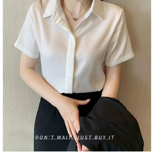 Linen Shirt for Women - Summer 2025, Elegant, Slimming, Mature-Style Professional Polo Collar Short-Sleeve Square Shoulder Top
