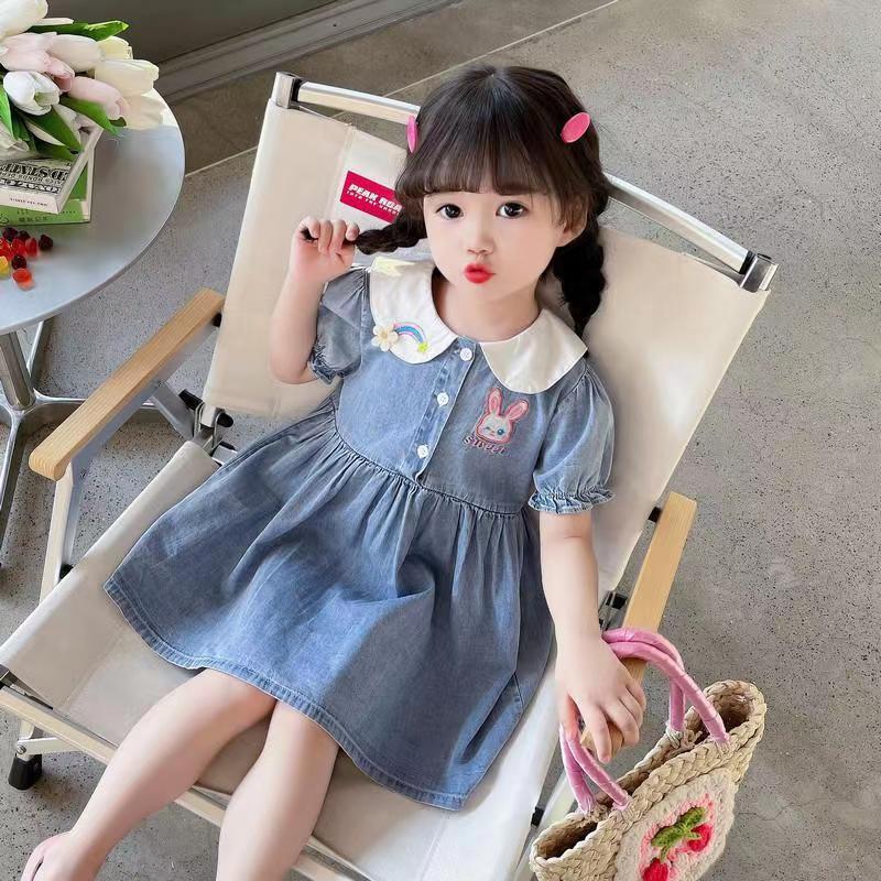 Vestido de princesa de verano para niñas nuevo vestido de mezclilla para bebé vestido de mezclilla de conejito lindo estilo occidental para niños