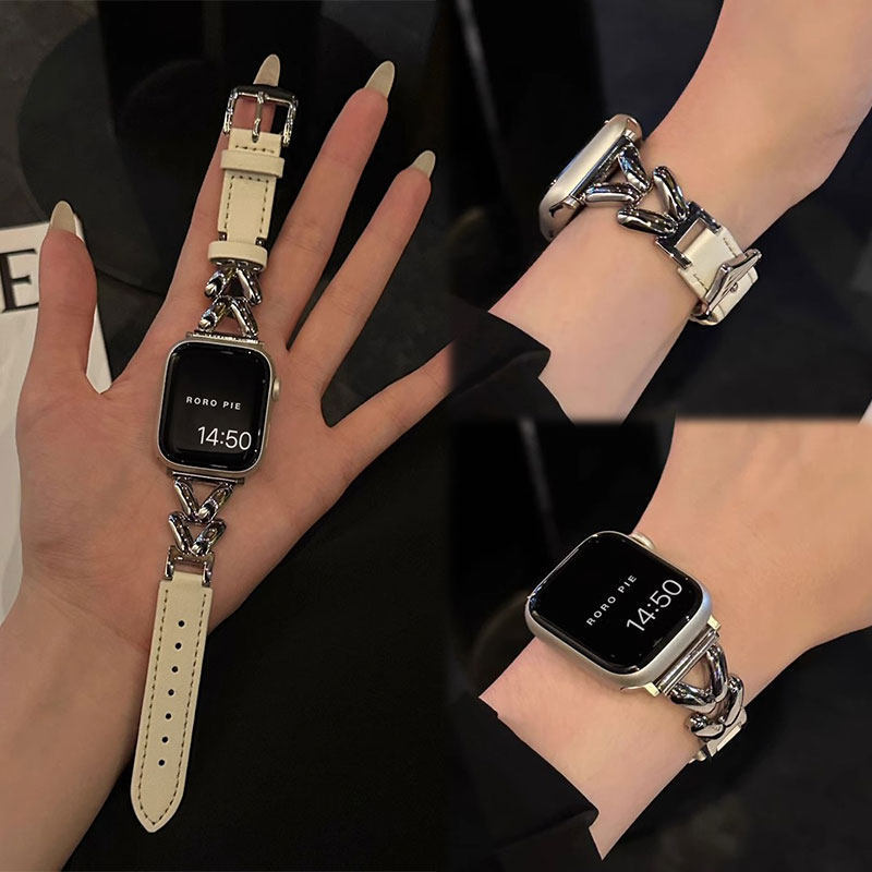 Suitable for Iwatch10 Watch, Apple S11 Metal V-Shaped Women's Leather Strap, Huawei Gt5 Apple Ultra Watch Strap Suitable for Iwatch10 Watch, Apple S11 Metal V-Shaped Women's Leather Strap, Huawei Gt5 Apple Ultra Watch Strap