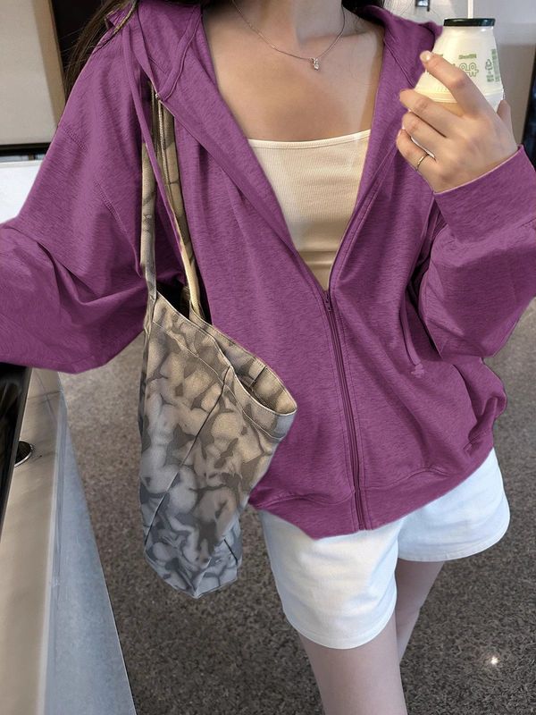 蝶宝嘻松松软软通勤挚爱浅花灰连帽即墨卫衣开衫女早秋宽松衣外套|undefined