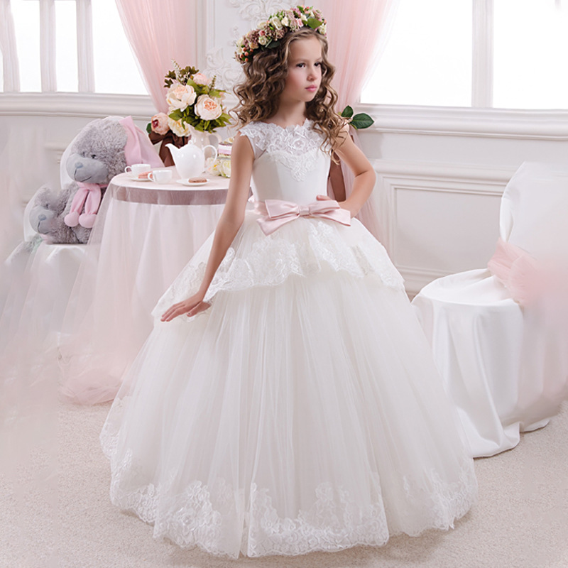 Vestido de niña para boda, fiesta o espectáculo, con lazo, encaje y flores, estilo tutú, de AliExpress Foreign Trade.