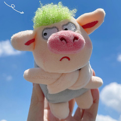 Charming cool green pig plush toy, birthday-themed fuzzy pig hair ornament, quirky playset, ugly cute stuff