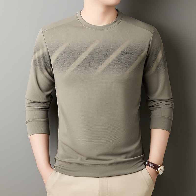 High-quality jacquard round neck pullover shirt for middle-aged and young men, fashionable and versatile top for spring and autumn 2026.