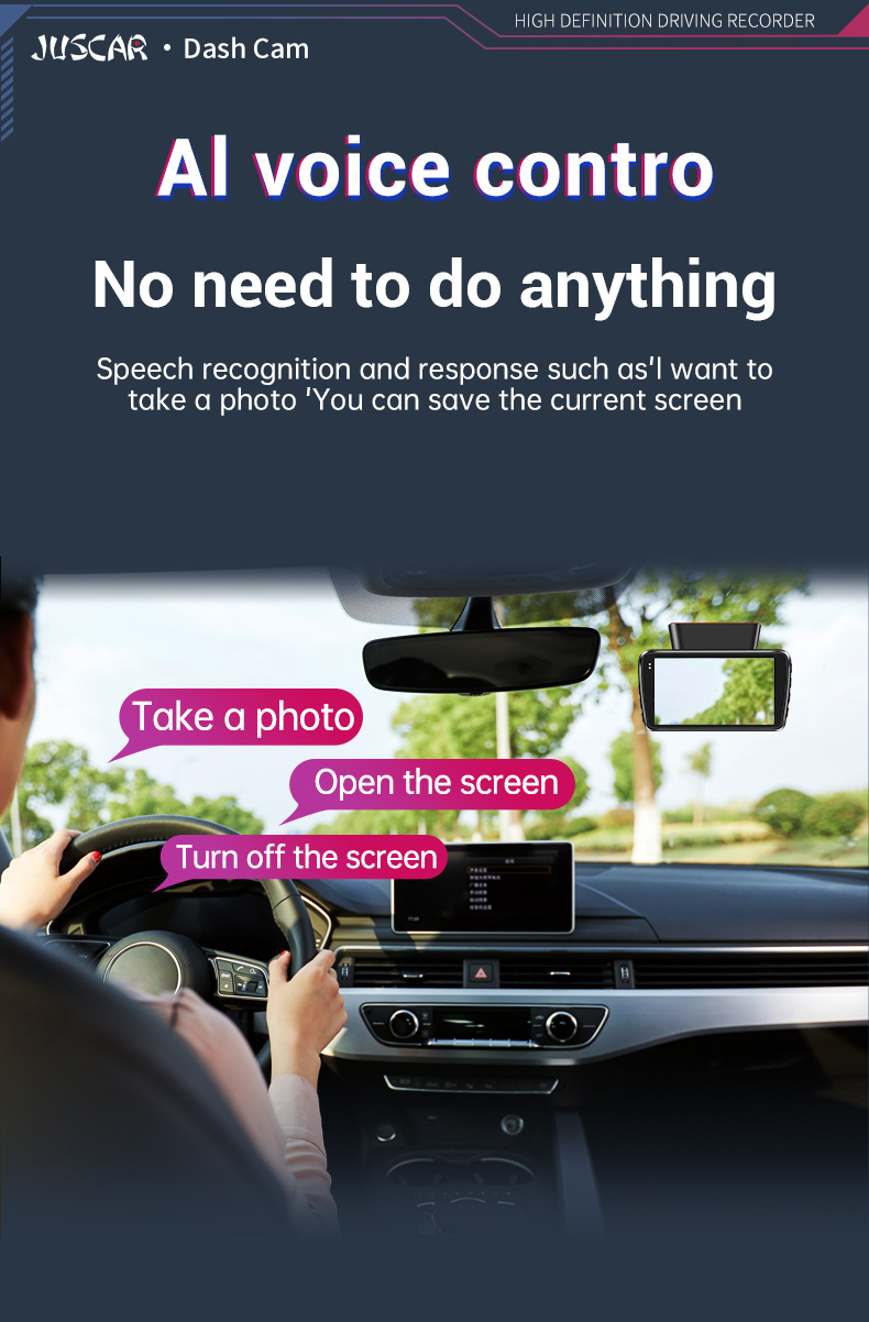 Driving Recorder with Wifi Connectivity, Dual Recording of Front and Rear Vehicles, 24-Hour Parking Monitoring, Night Vision, Reversing Images