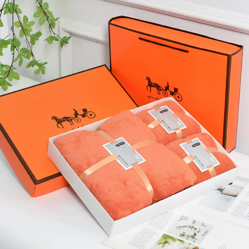 珊瑚绒毛巾浴巾礼盒三件套刺绣礼品盒套巾毛巾结婚伴手礼送人