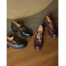 2025春秋新款复古风T字扣高跟单鞋女粗跟厚底时尚玛丽珍鞋小皮鞋