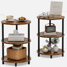 亚马逊客厅边几置物架三层实木色家用阳台小茶桌置地式多层收纳置