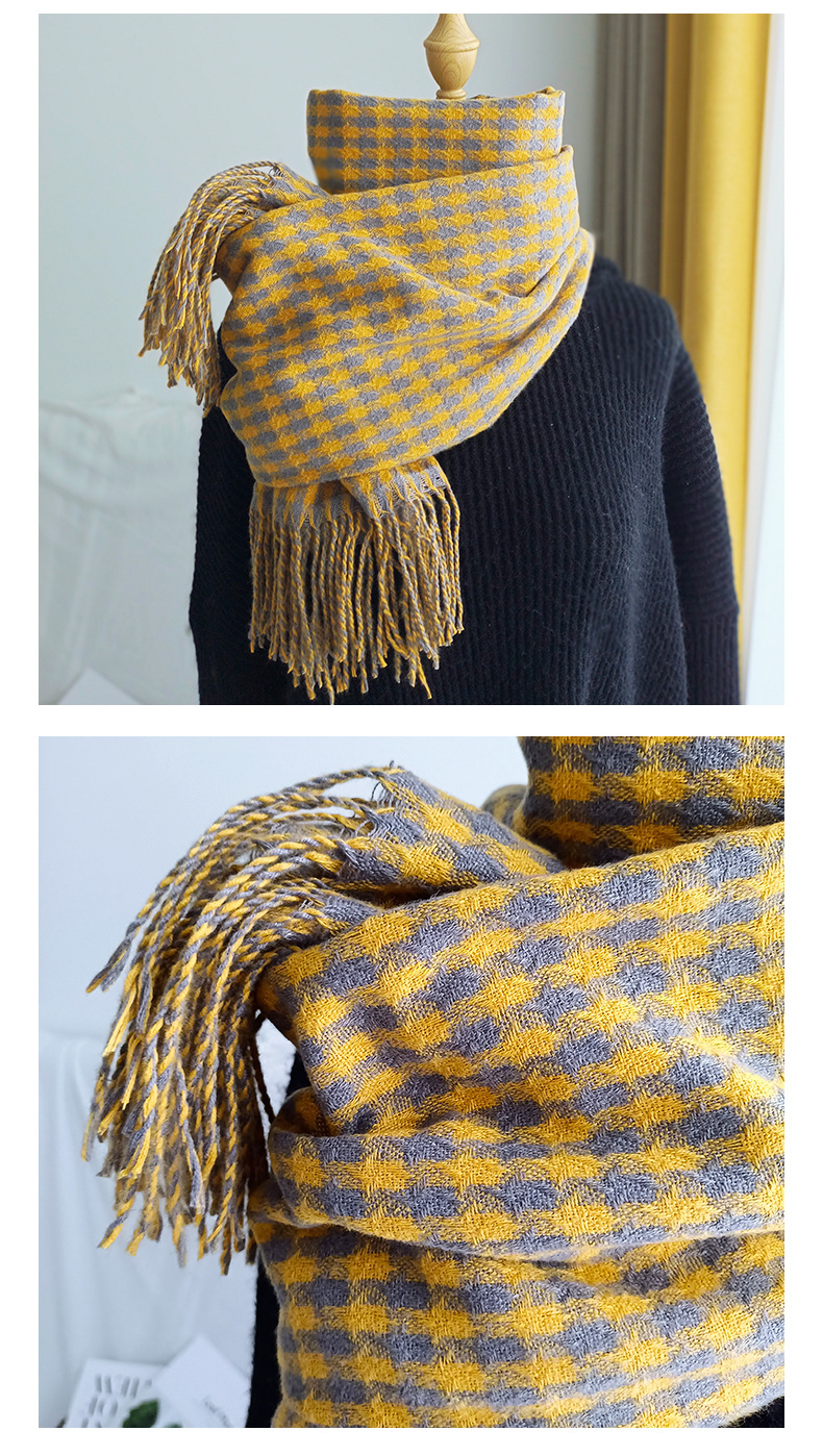 Unisex Literary little check imitated cashmere scarf women season couple warm bib shawl_voghion.com