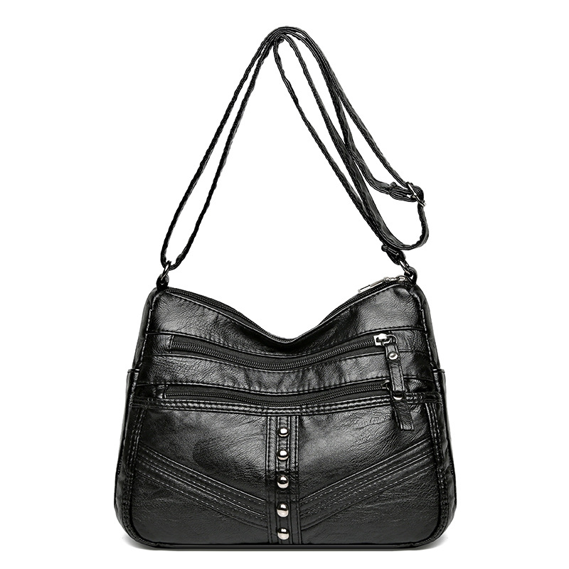 Nueva bolsa de mensajero de cuero suave de alta calidad para mujer transfronteriza nueva bolsa de hombro de cuero retro con bolsillo grande y múltiples compartimentos