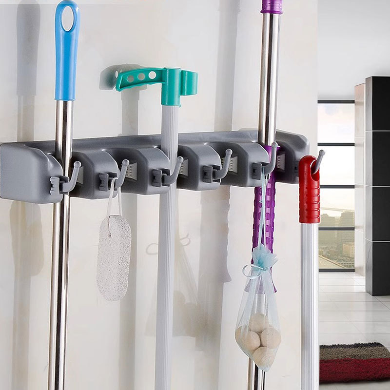 Multifunctional mop rack hook mop broom storage rack mop rack hanging treasure spring mop clip storage rack