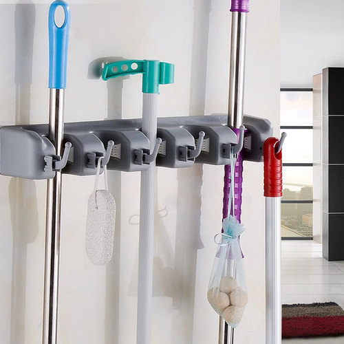 Multifunctional mop rack hook mop broom storage rack mop rack hanging treasure spring mop clip storage rack