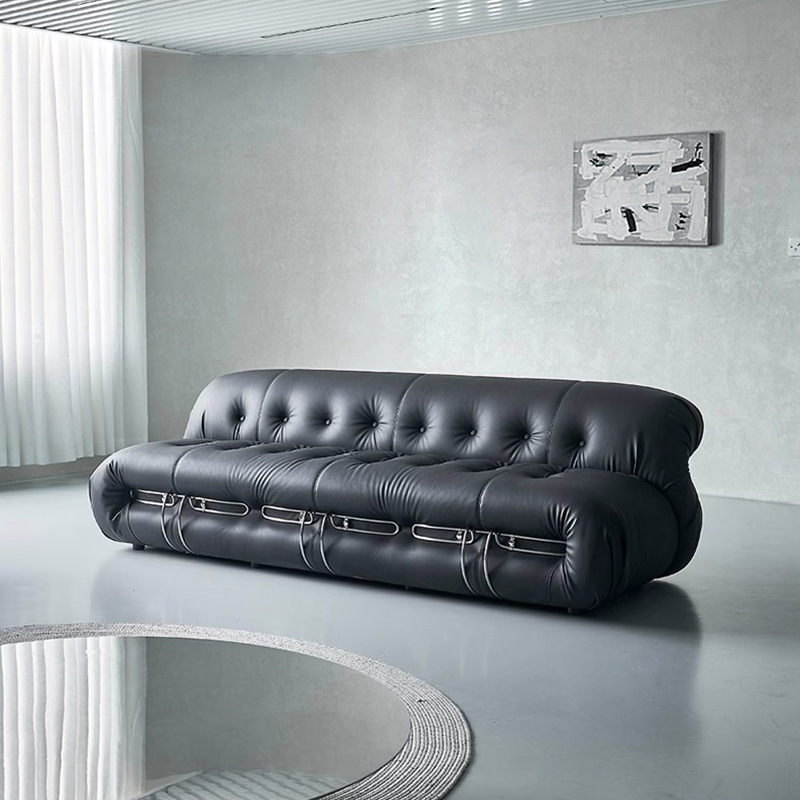 Foshan Factory Large Steel-teeth Sofa, Mid-Century Hippo Genuine Leather Sofa for Living Room, Small Household Compact Style Creative Design