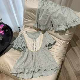 2025新品春夏韩版碎花宽松圆领蕾丝印花短袖睡衣套装家居服夏女