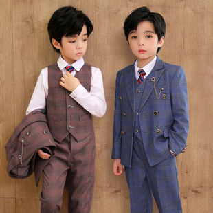 Children's Suit Handsome Suit British Boys Stylish Plaid Suit Boys Piano Host Performance Wedding Flower Girl