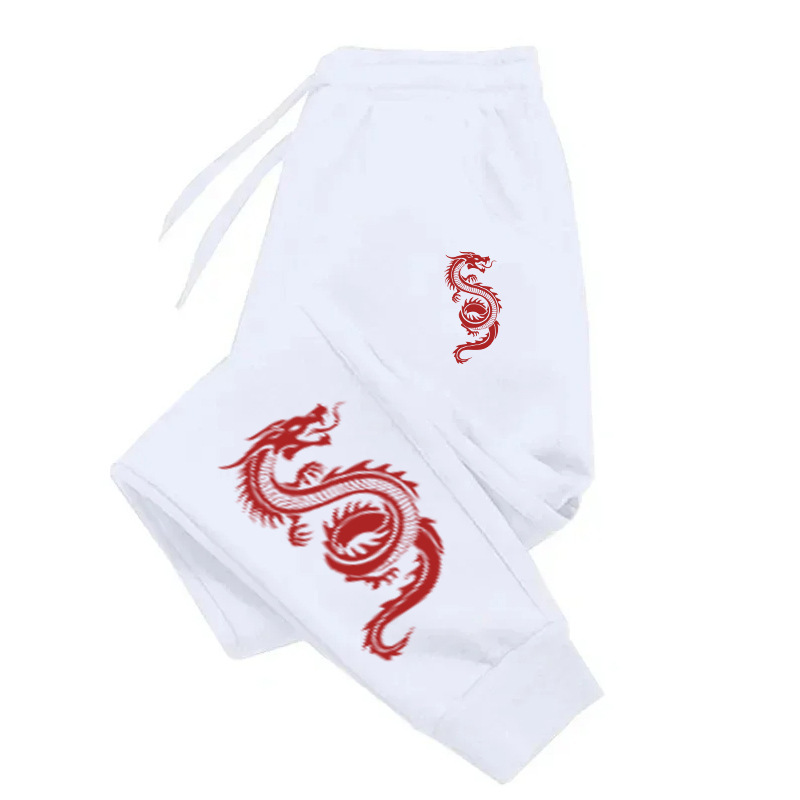 Red Dragon Design Jogger Warm Pocket Pants Women Autumn Fashion Ladies Pants Warm Drawstring Ladies Clothing