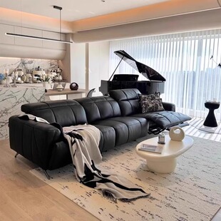 Hertz Sofa Mid-Century Style Electric Functional Headrest Adjustable Zero Wall Leather Sofa Living Room Factory Direct Sale