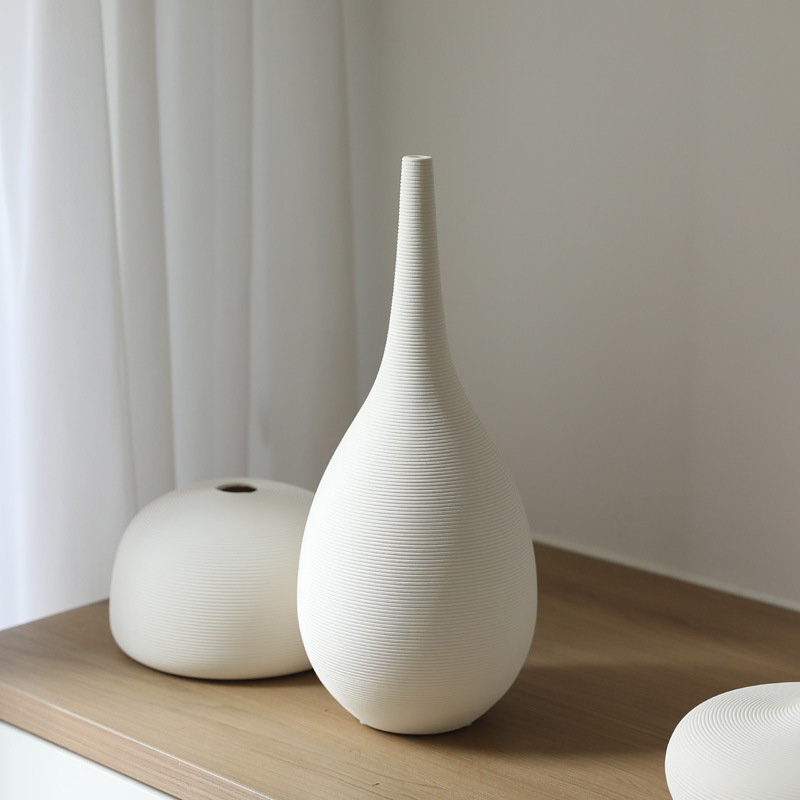 Nórdico creativo boca pequeña cerámica flor seca florero simple sala de estar arreglo de flores secas casa adornos de decoración blanca