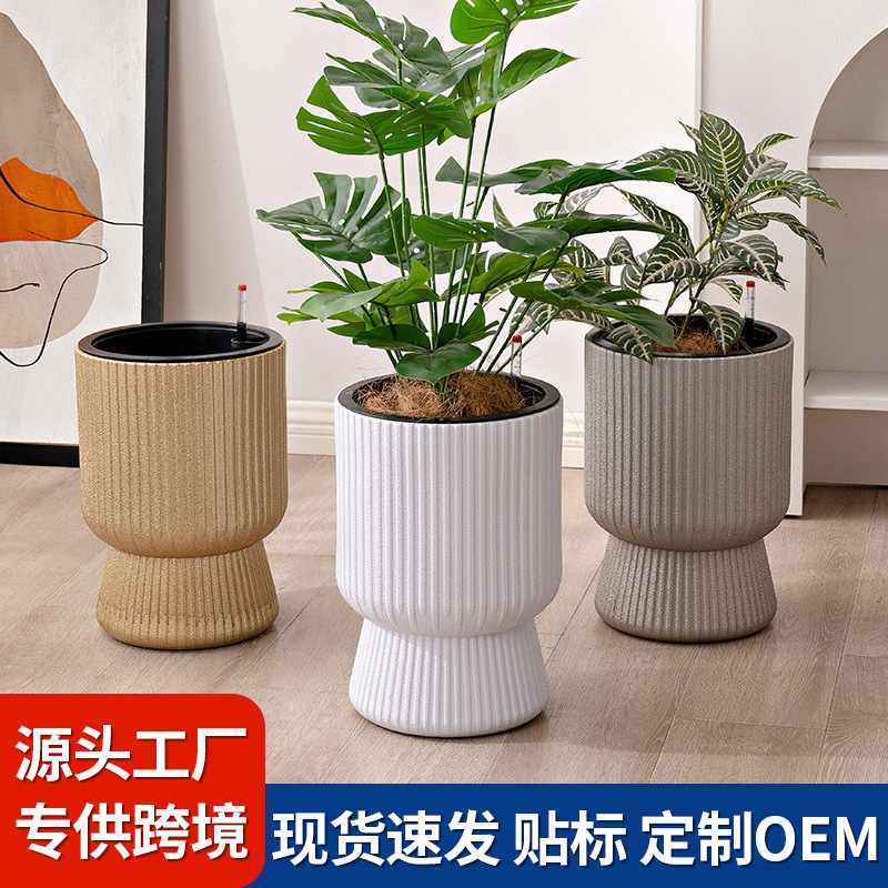 Nuevo nórdico asiático alto pie plástico imitación de cerámica simple creativa sala de estar orquídea mariposa casera maceta verde