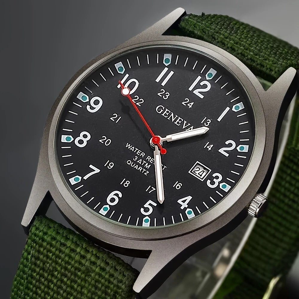 Cross-Border Popular Nylon Strap Men's Calendar Luminous Watch Men's High-End Glass Quartz Watch Fashion Military Watch